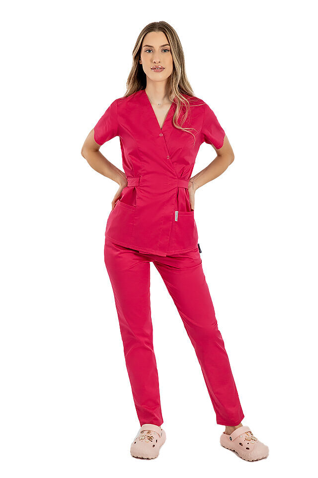 Medicinski kombinezon ciklama, kimono bluza in ciklam hlače z elastiko