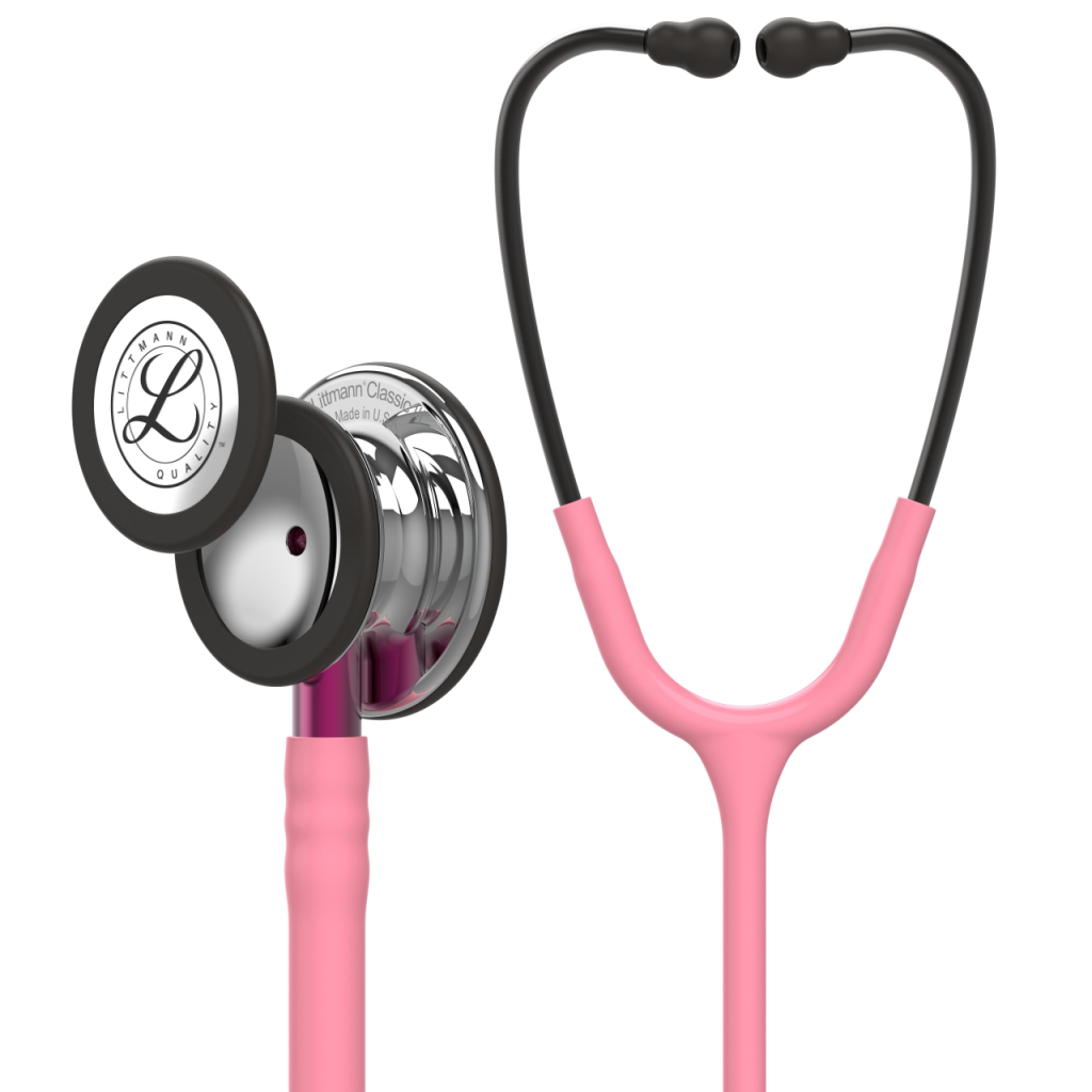 Stetoskop 3M Littmann, puderno roza s črno, Classic III, zdravniški v uniformi