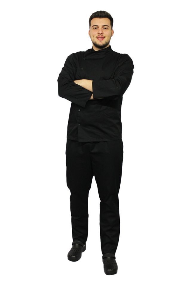 Črna tunika kuharske uniforme z dolgimi rokavi