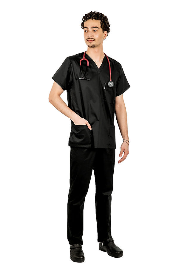 Črna moška medicinska obleka, model unisex