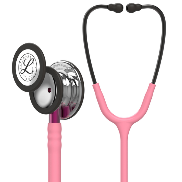 Stetoskop 3M Littmann, puderno roza s črno, Classic III, zdravniški v uniformi